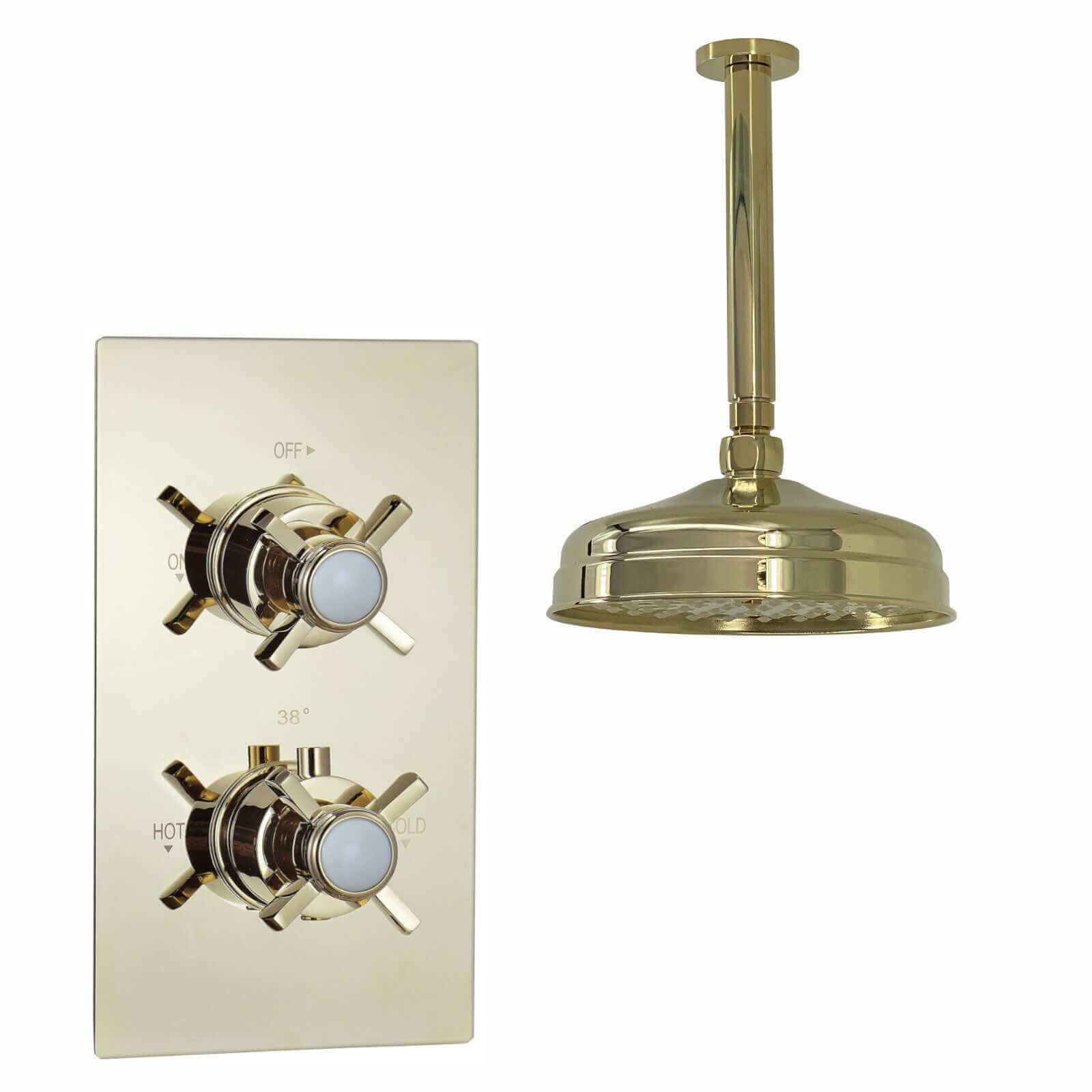 Buy Edwardian Traditional Crosshead And White Details Concealed Thermostatic Shower Set Ceiling Fixed 8" Shower Head - Gold (1 Outlet) Online UK | HOUSE OF ENKI